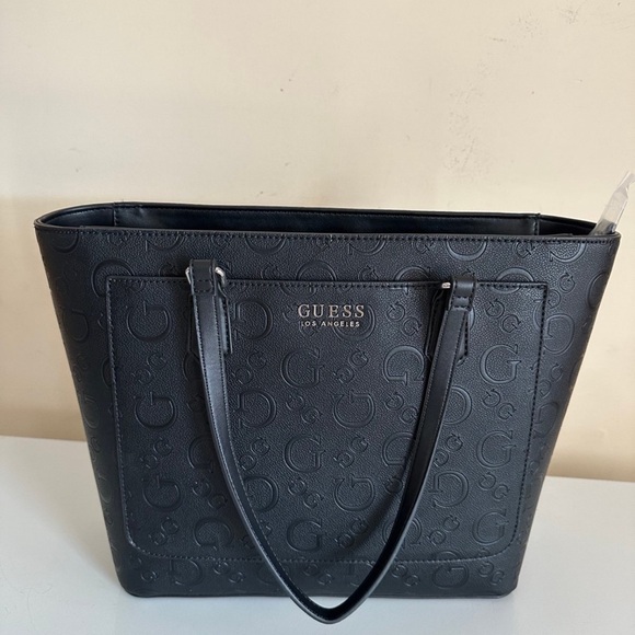 Guess Handbags - Guess Embossed Black Tote Bag